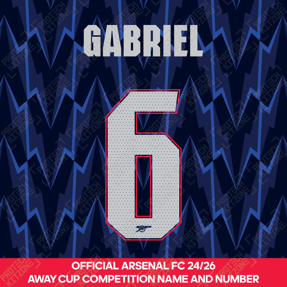 Gabriel 6 - Official Arsenal 2025/26 Away Club Name and